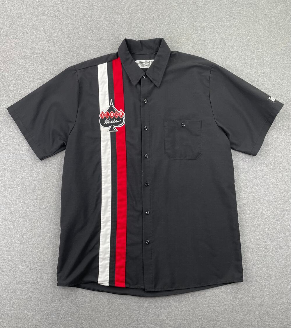 VTG Throttle Threads Klock Werks Racing Mechanic Work Shirt Black Red Stripe L